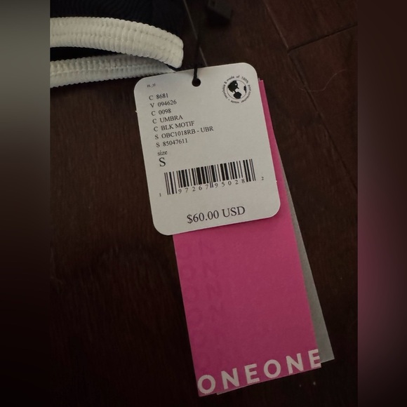 Oneone Swimwear Black Bikini Bottom Size Small Black/Cream Ribbed Fabric NWT - Picture 7 of 8